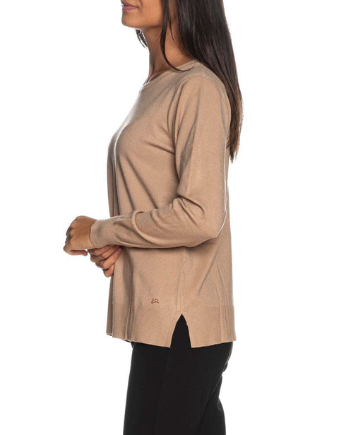 Yes Zee Maglia ml Maglia Donna over a girocollo Beige - Francavilla Moda