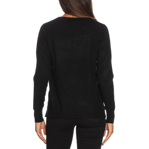 Yes Zee Maglia Maglia Donna over a girocollo Nero A23-YESZEEM052RU00-0801-S - Francavilla Moda