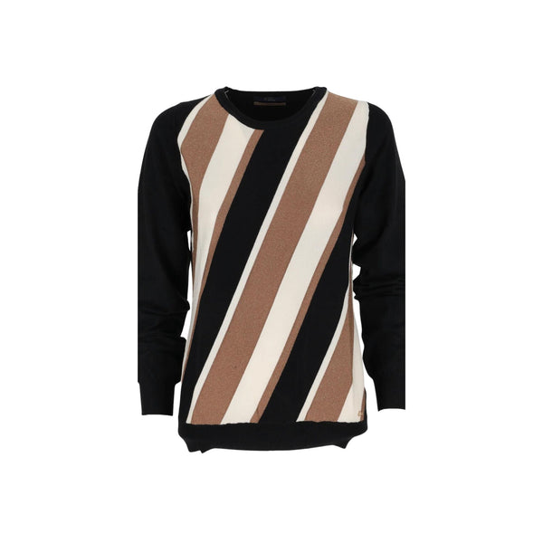 Yes Zee Pullover Maglia girocollo donna a maniche lunghe Beige nera - Francavilla Moda