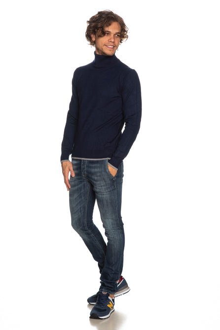 Maglione Uomo con toppe sui gomiti Blu chiaro YES ZEE- Francavilla Moda