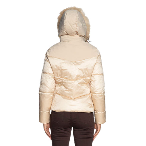 Yes Zee Piumino medio Piumino Donna medio con pelliccia Beige - Francavilla Moda