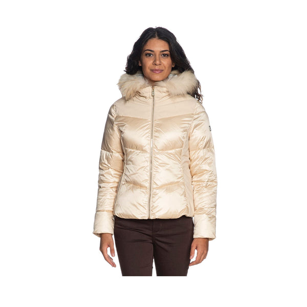 Yes Zee Piumino medio Piumino Donna medio con pelliccia Beige - Francavilla Moda