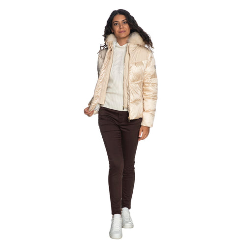 Yes Zee Piumino medio Piumino Donna medio con pelliccia Beige - Francavilla Moda