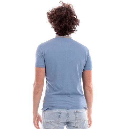 Polo Uomo con colletto alla coreana Azzurro YES ZEE- Francavilla Moda
