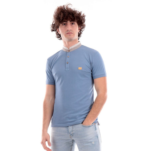 Polo Uomo con colletto alla coreana Azzurro YES ZEE- Francavilla Moda