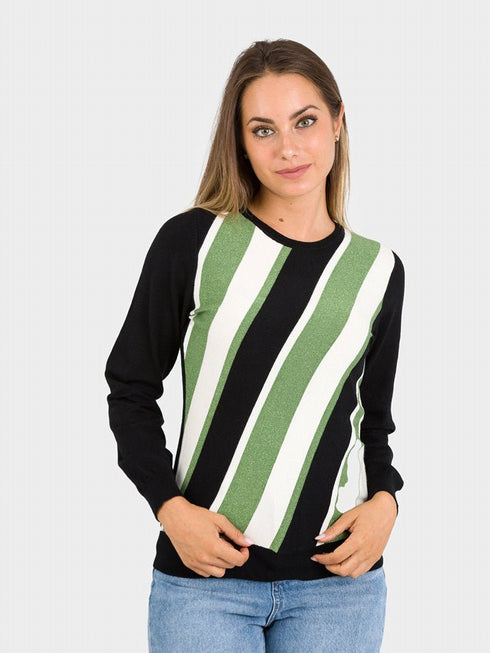Yes Zee Pullover Pullover girocollo donna a maniche lunghe Nero verde A23-YESZEEM073BQ00-2900-S - Francavilla Moda