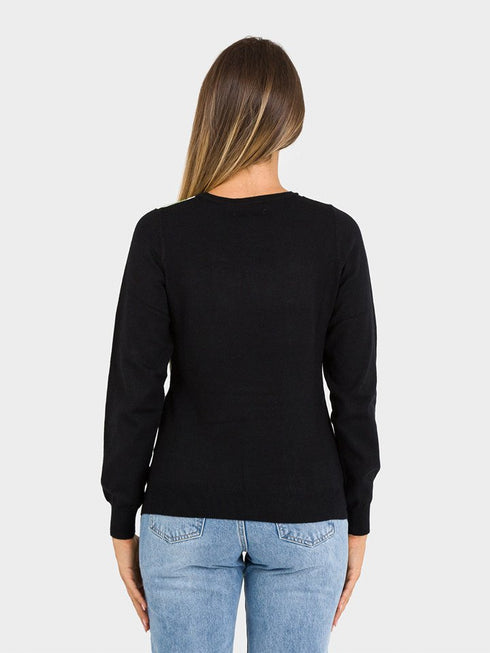 Yes Zee Pullover Pullover girocollo donna a maniche lunghe Nero verde A23-YESZEEM073BQ00-2900-S - Francavilla Moda
