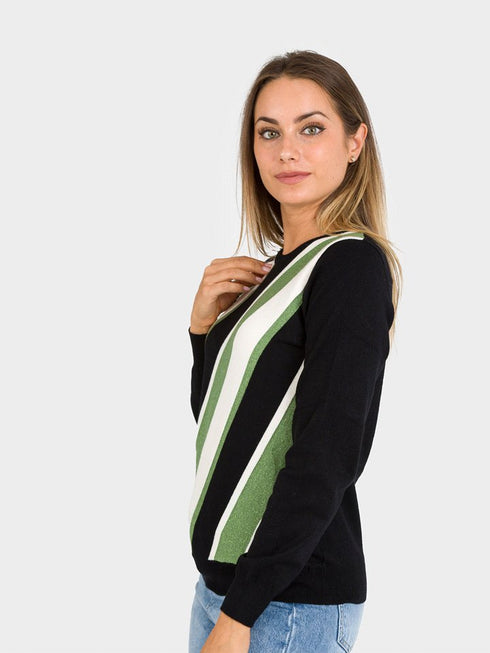 Yes Zee Pullover Pullover girocollo donna a maniche lunghe Nero verde A23-YESZEEM073BQ00-2900-S - Francavilla Moda