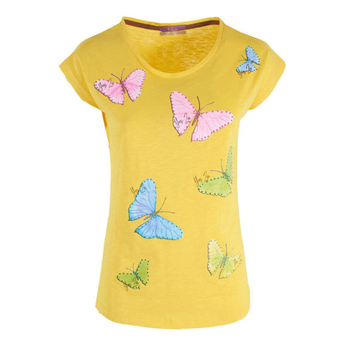 T-shirt Donna con fantasia farfalle Ocra YES ZEE- Francavilla Moda