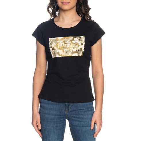 T-shirt Donna con stampa logata Nero YES ZEE- Francavilla Moda