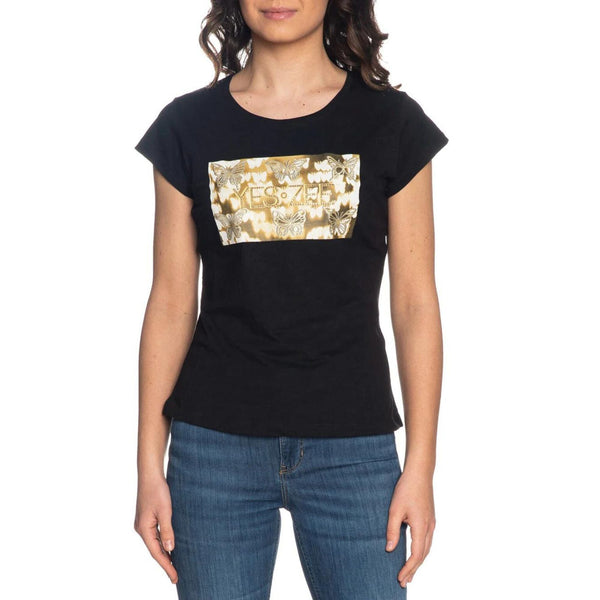 T-shirt Donna con stampa logata Nero YES ZEE- Francavilla Moda