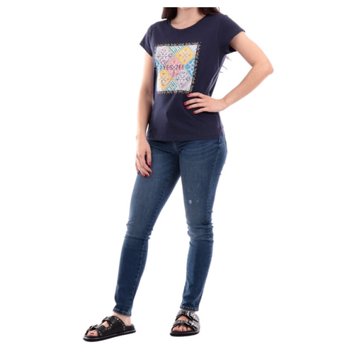 T-shirt Donna con stampa maiolica Bianco Yes Zee- Francavilla Moda