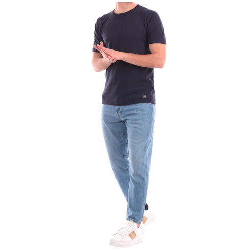 T-shirt Uomo girocollo a costine Blu Yes Zee- Francavilla Moda