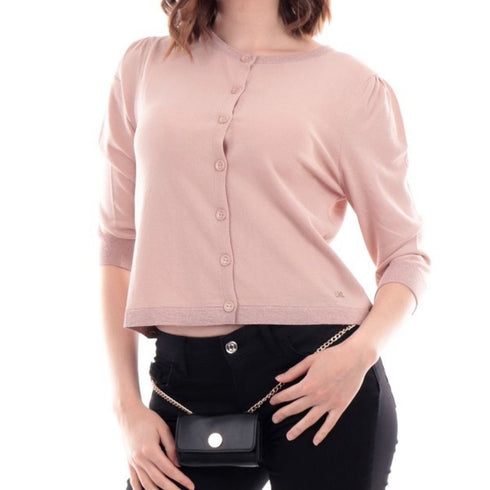 Cardigan Donna con bordi in lurex Rosa YESZEE- Francavilla Moda