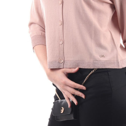 Cardigan Donna con bordi in lurex Rosa YESZEE- Francavilla Moda