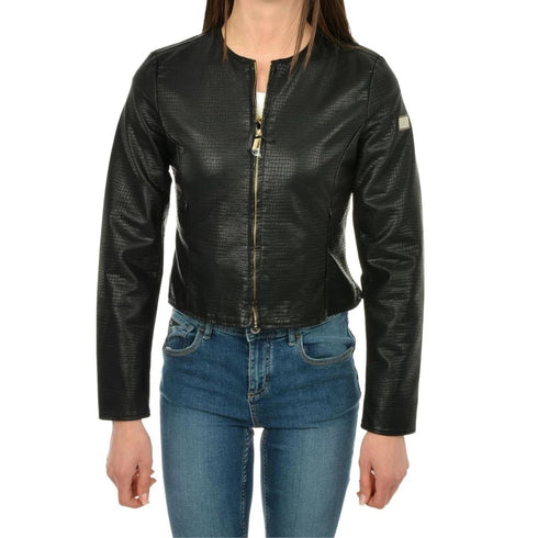 Giubbino Donna in ecopelle con inserto pieghe Nero YESZEE- Francavilla Moda