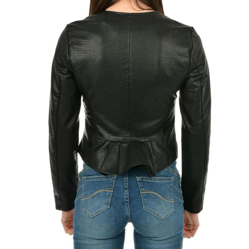 Giubbino Donna in ecopelle con inserto pieghe Nero YESZEE- Francavilla Moda