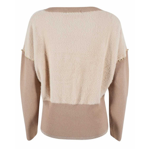 Maglia Donna a pipistrello con perle Beige YESZEE- Francavilla Moda