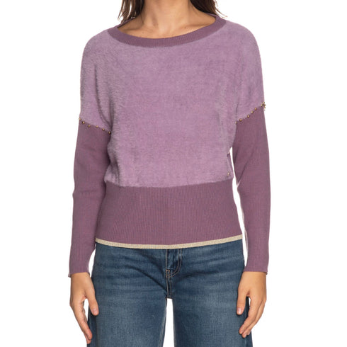 Maglia Donna a pipistrello con perle Lilla YESZEE- Francavilla Moda