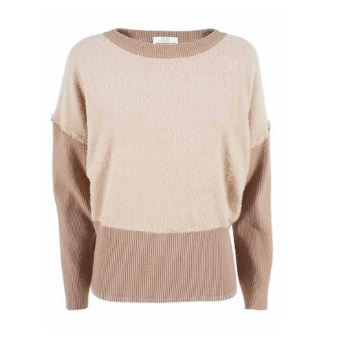 Maglia Donna a pipistrello con perle Beige YESZEE- Francavilla Moda