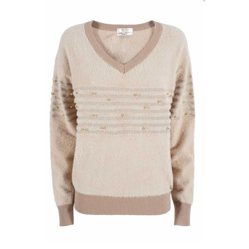 Maglia Donna effetto mohair e applicazioni Beige YESZEE- Francavilla Moda