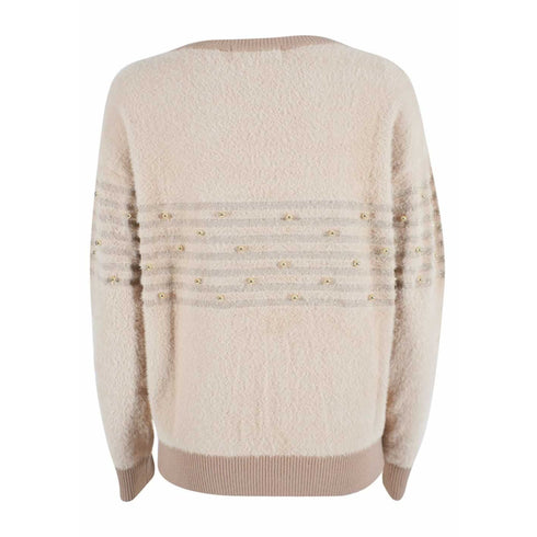 Maglia Donna effetto mohair e applicazioni Beige YESZEE- Francavilla Moda