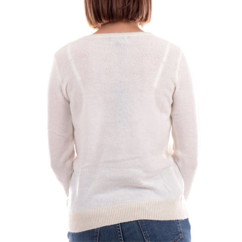 Maglia Donna scollo a V e bordi in lurex Gesso YESZEE- Francavilla Moda