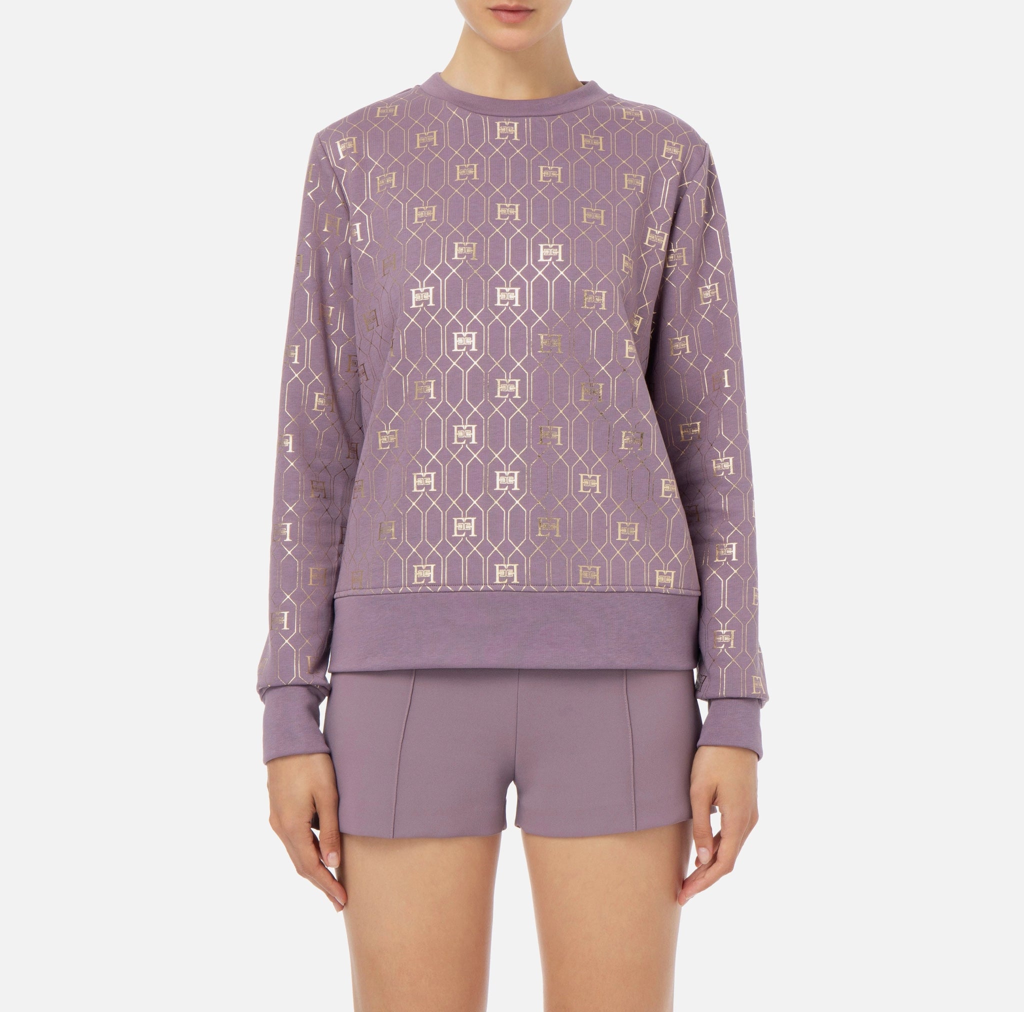 Elisabetta Franchi Felpa logo all over in oro Francavilla Moda